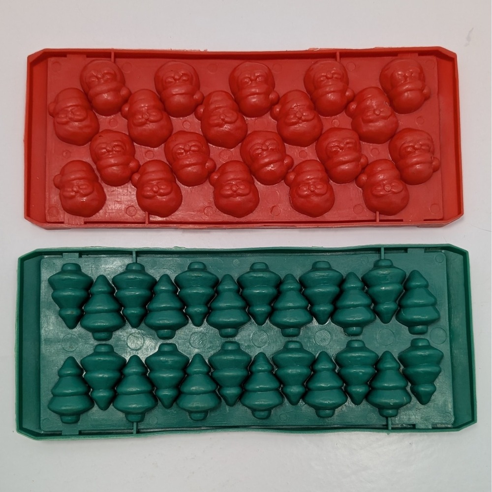 Vtg Santa Claus Christmas Tree Candy Ice Cube Molds Tray Retro Holiday Chocolate